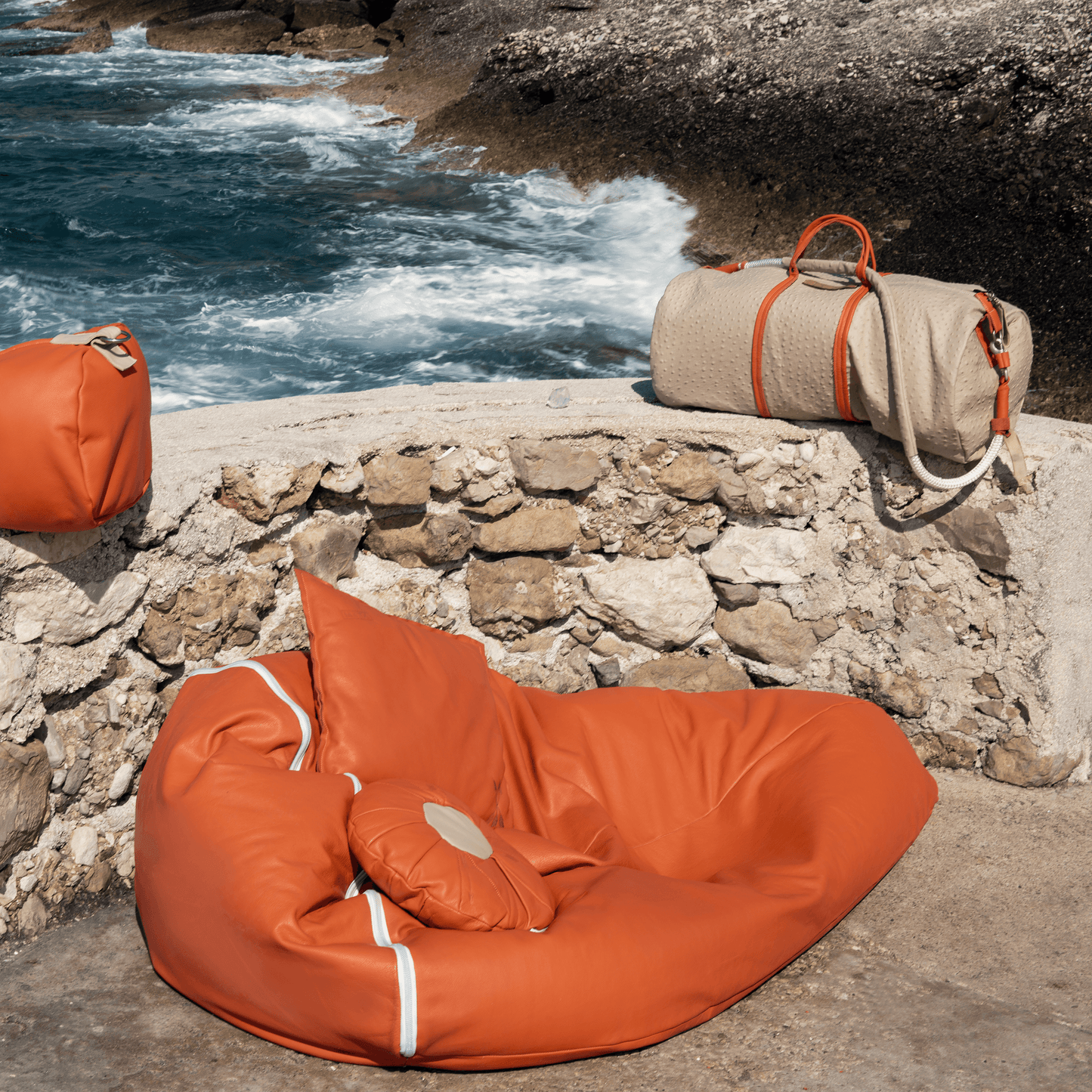 Riviera Leather Beanbag, orange