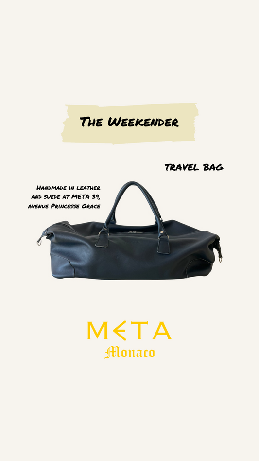 The Weekender Travel Bag, navy blue leather & royal blue suede