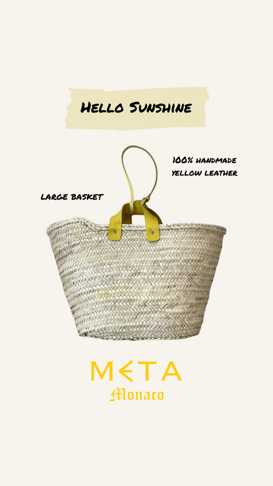 Hello Sunshine Large Basket, yellow leather