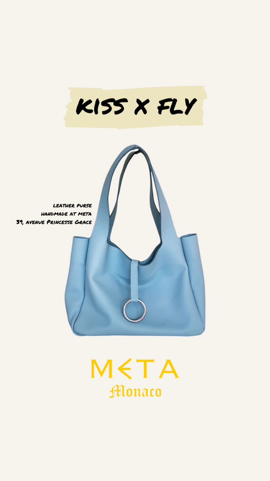 The Kiss and Fly Purse, Blue Leather