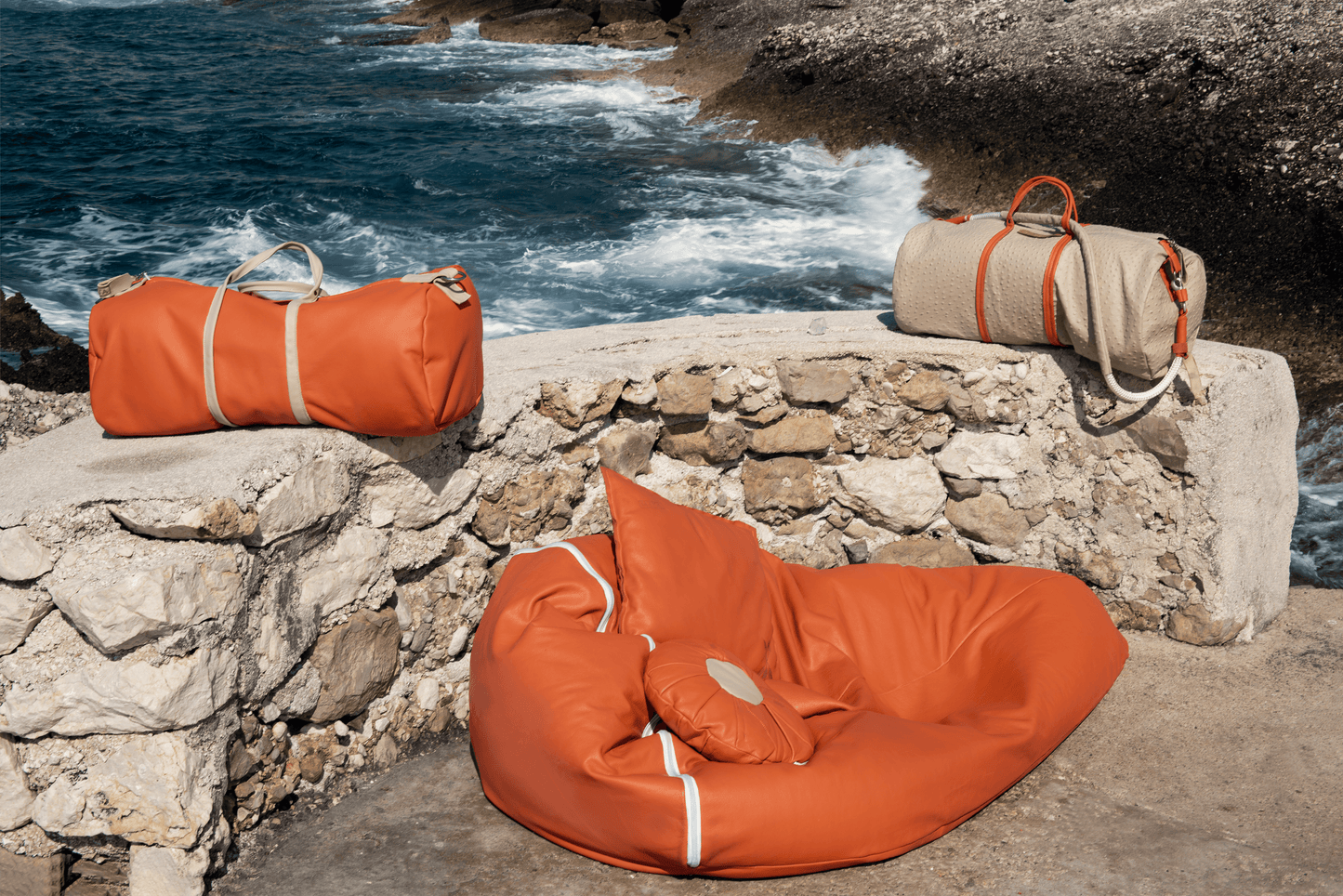 Riviera Leather Beanbag, orange