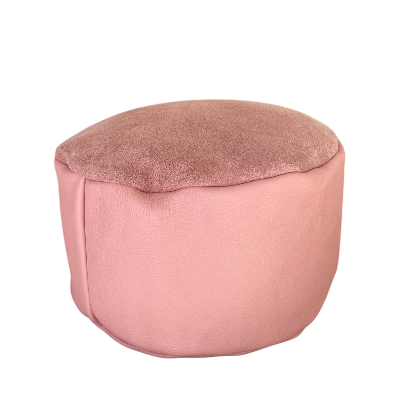 Mini Leather Pouf Pink, suede top