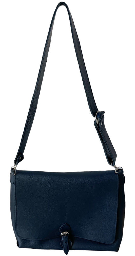 The Messenger Bag, navy blue leather