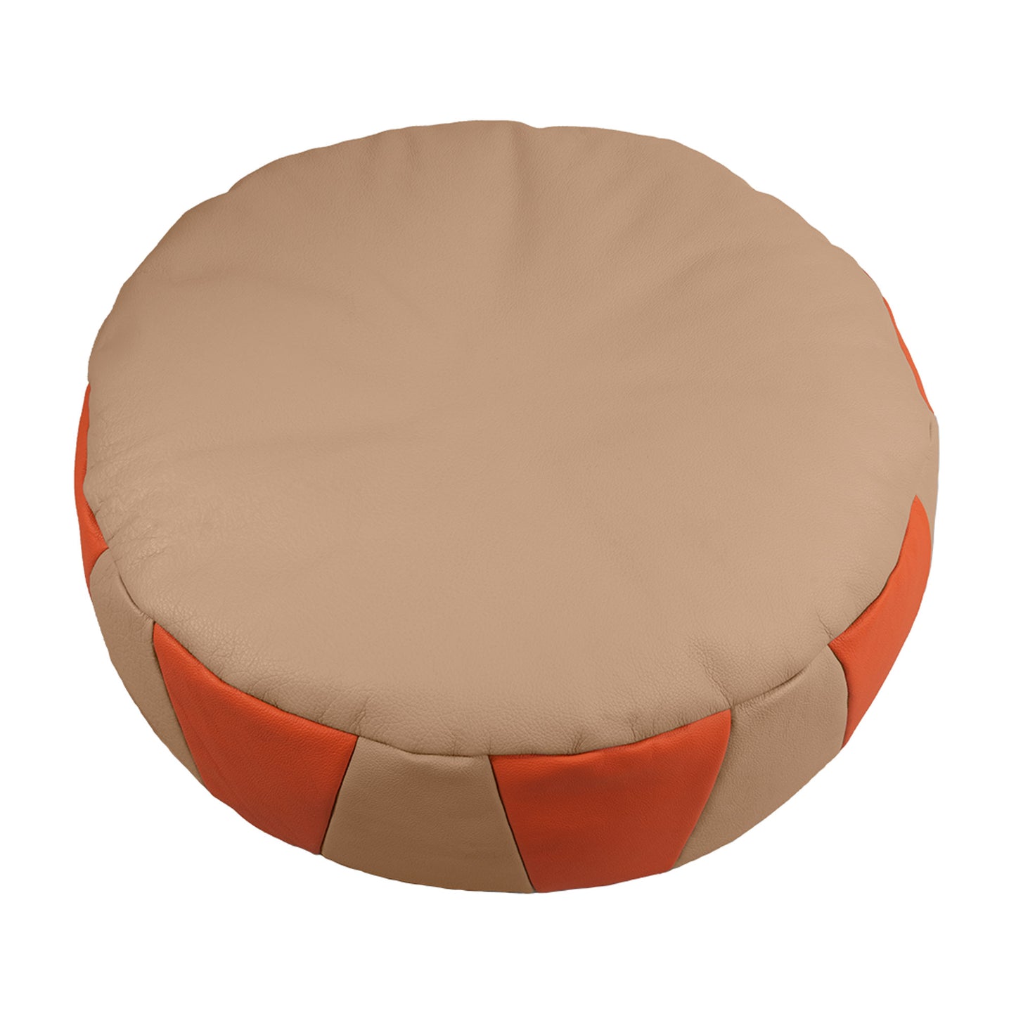 Leather Pouf Beige Orange