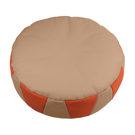 Leather Pouf Beige Orange
