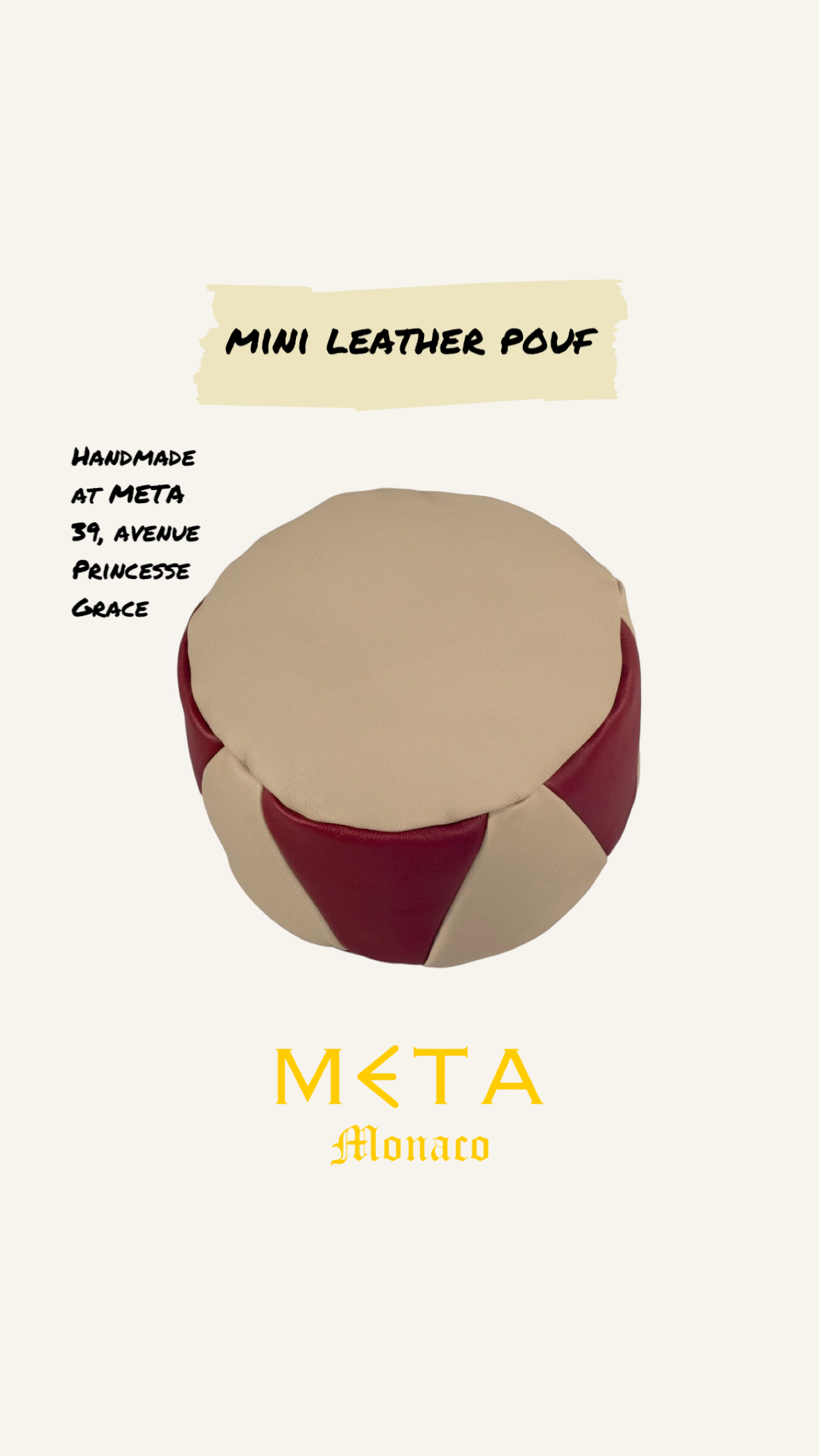 Mini Leather Pouf, Monaco Colors