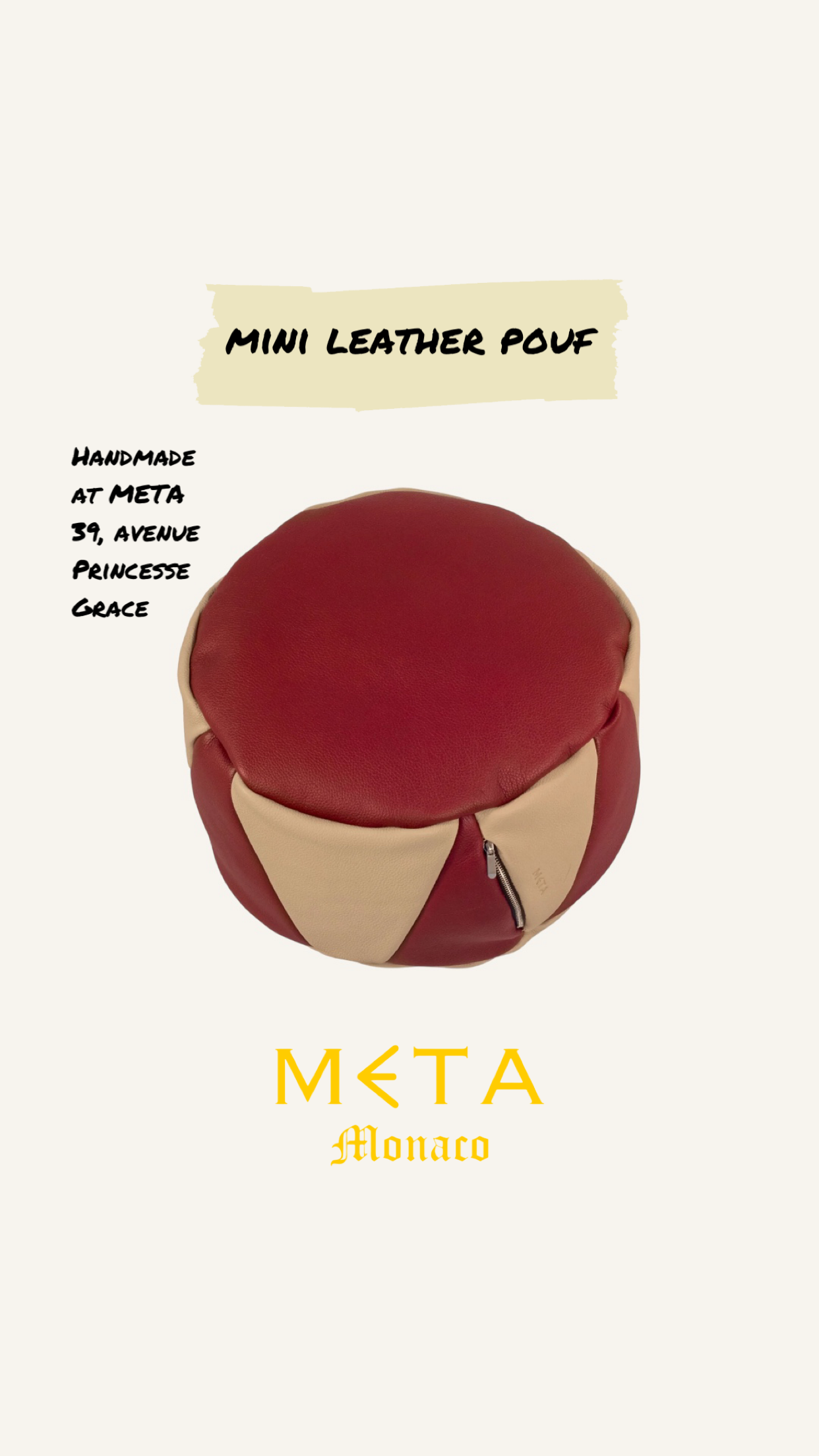 Mini Leather Pouf, Monaco Colors