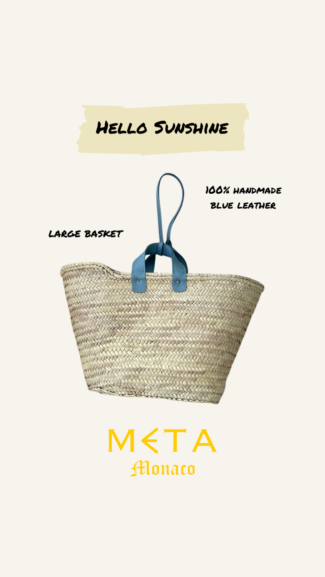 Hello Sunshine Large Basket, sky blue leather