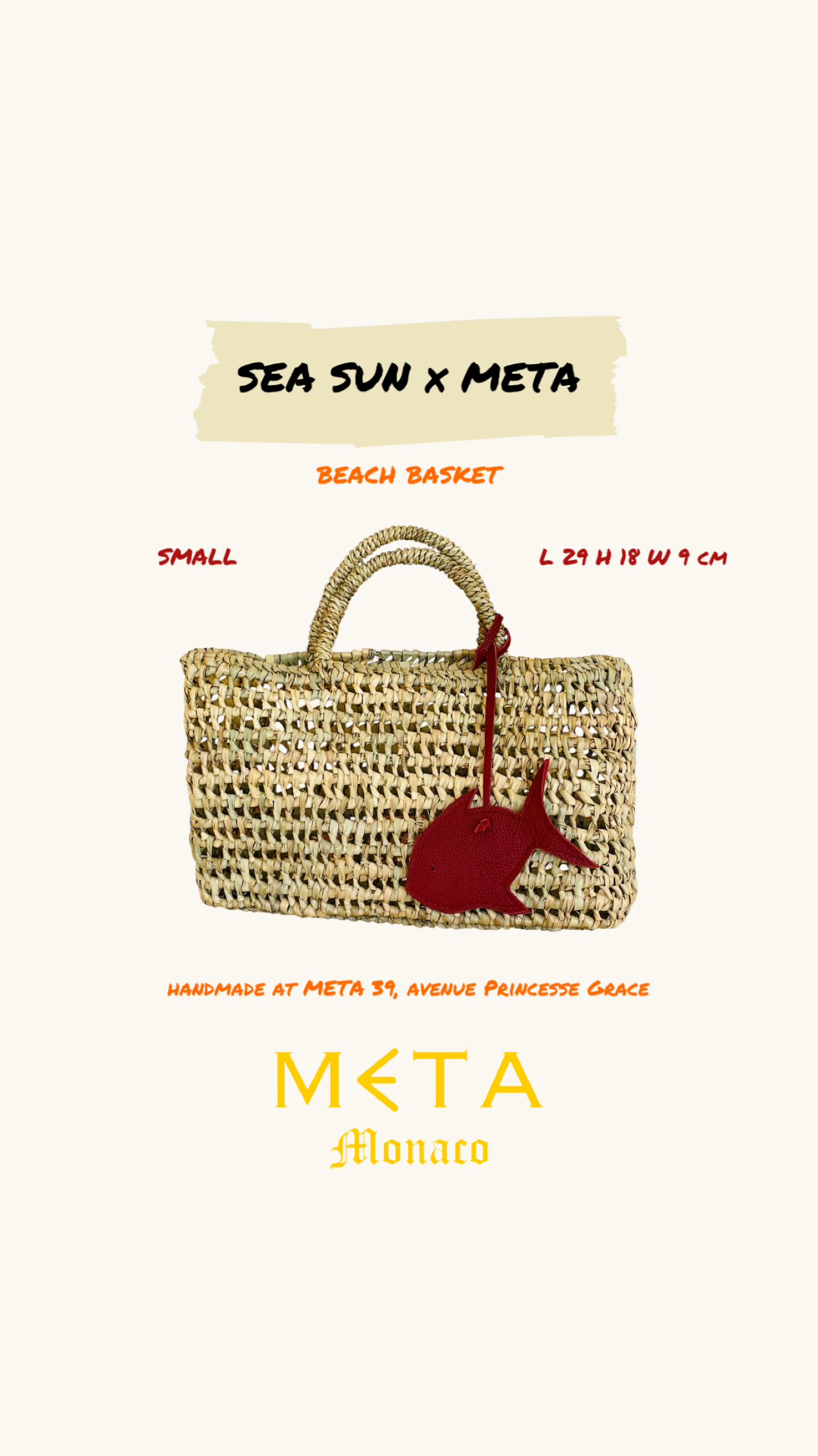 SEA SUN x META Small Beach Basket, burgundy leather