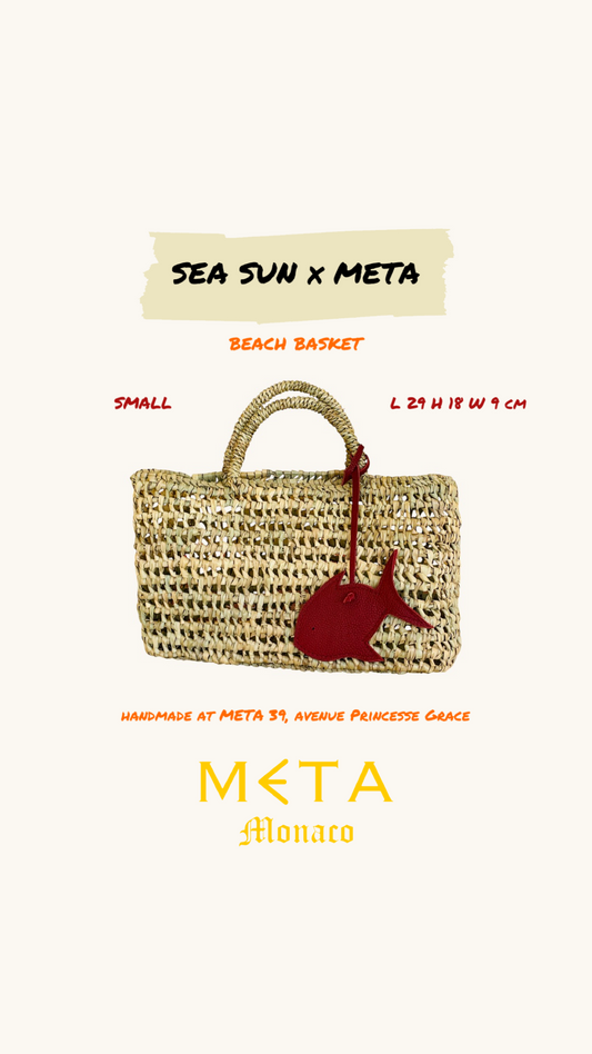 SEA SUN x META Small Beach Basket, burgundy leather