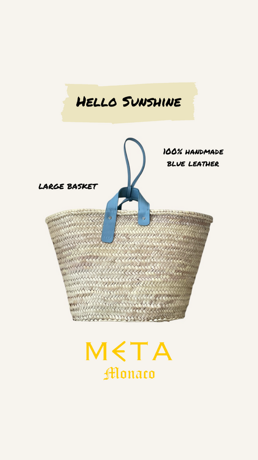 Hello Sunshine Large Basket, sky blue leather