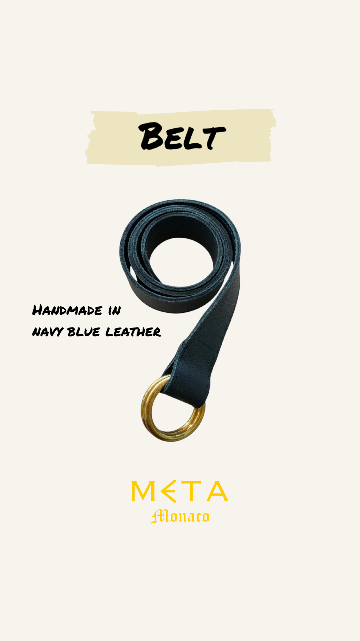 Belt, navy blue leather