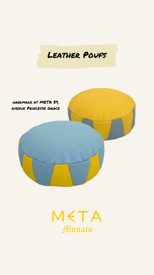 Leather Pouf Yellow Baby Blue