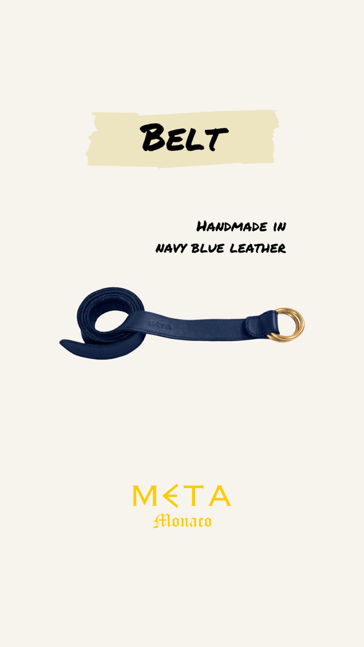 Belt, navy blue leather