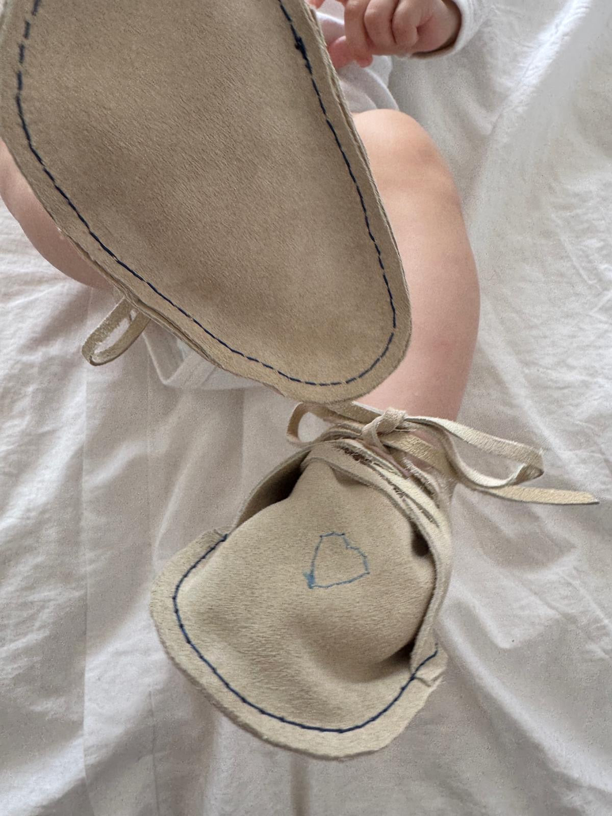 Baby Suede Leather Shoes, Blue Heart