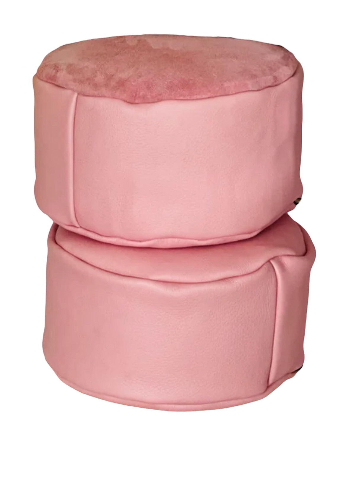 Mini Leather Pouf Pink, suede top