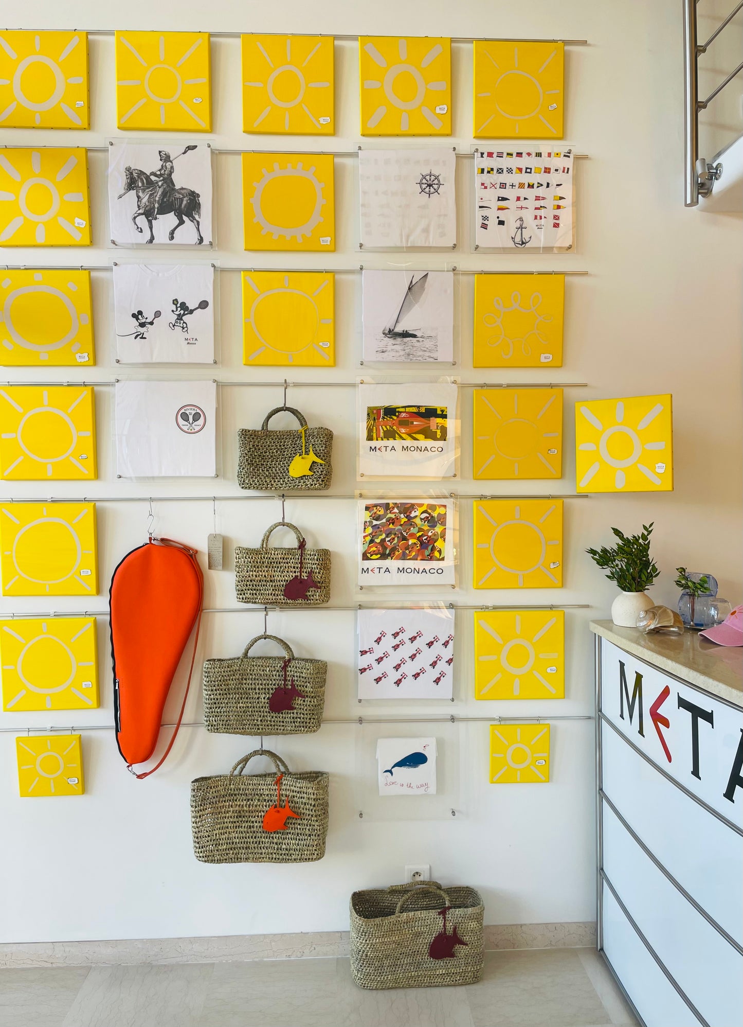 SEA SUN x META Small Beach Basket, yellow leather