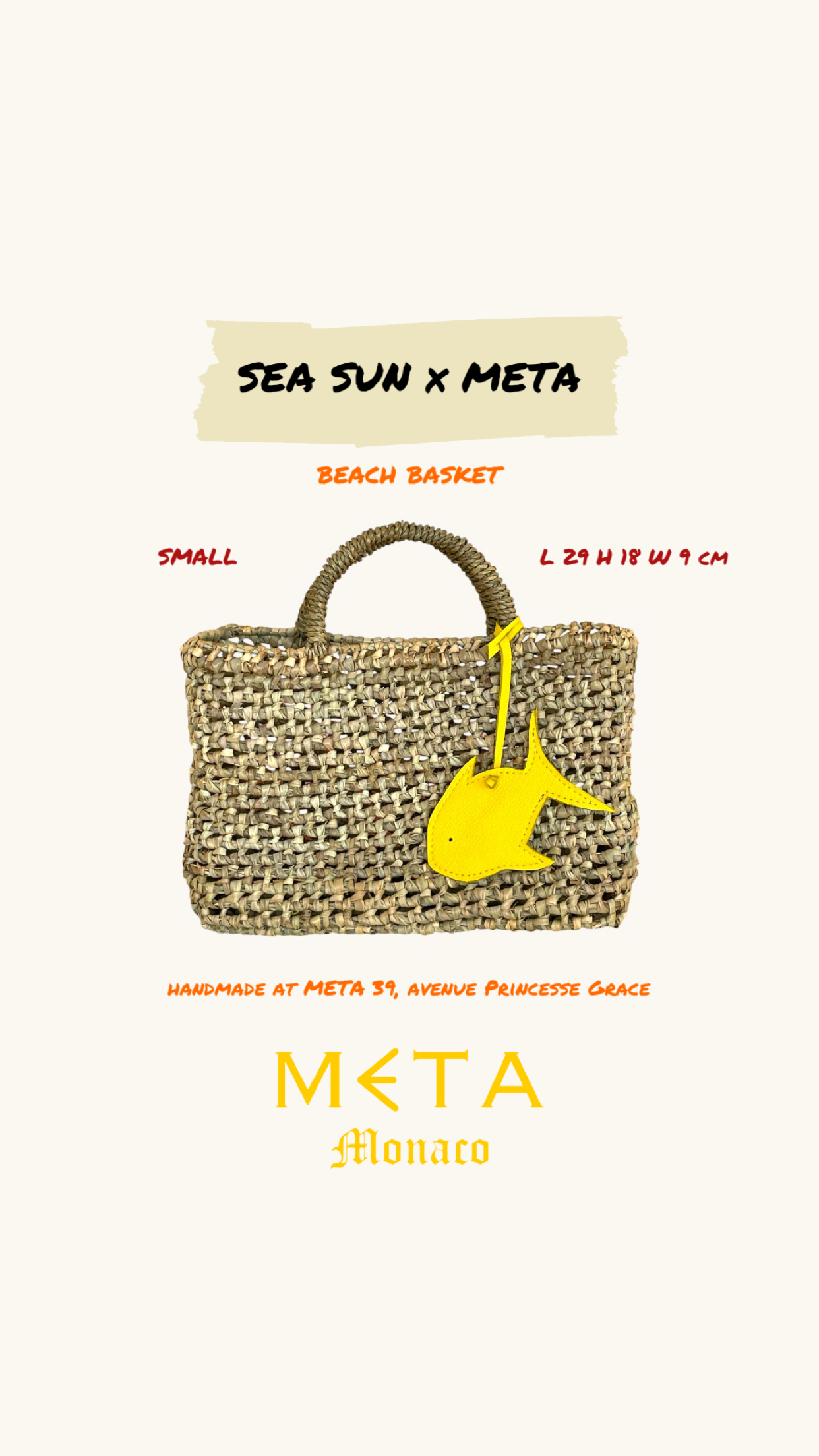 SEA SUN x META Small Beach Basket, yellow leather