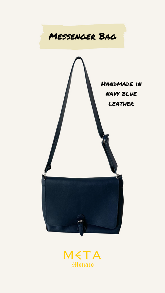 The Messenger Bag, navy blue leather