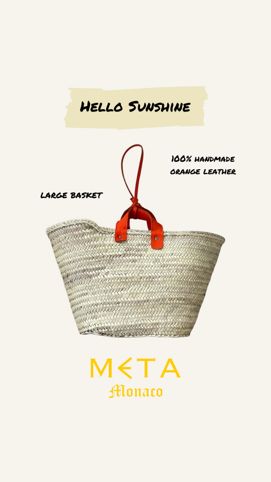 Hello Sunshine Large Basket, orange leather