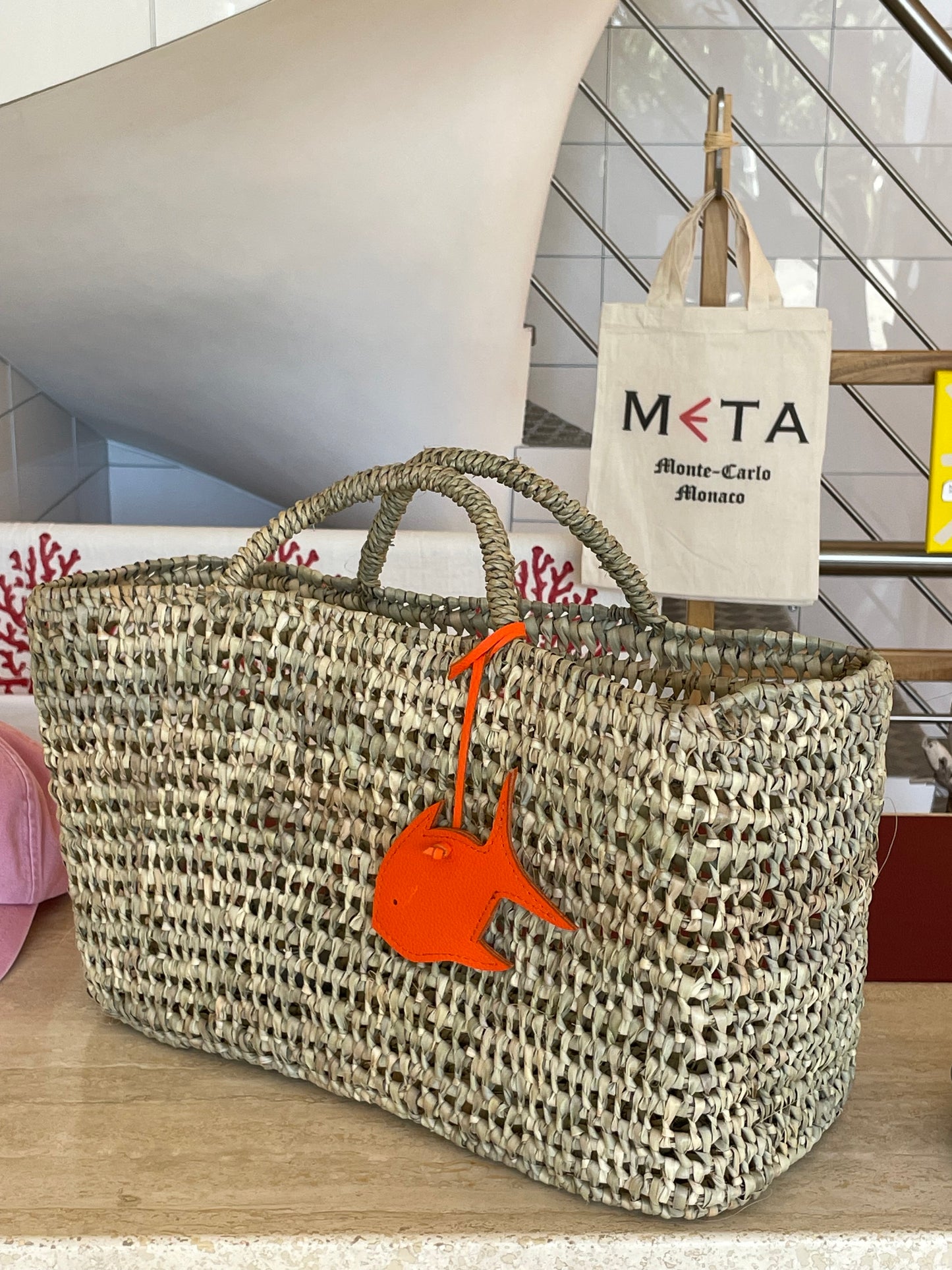 SEA SUN x META Large Beach Basket, orange leather