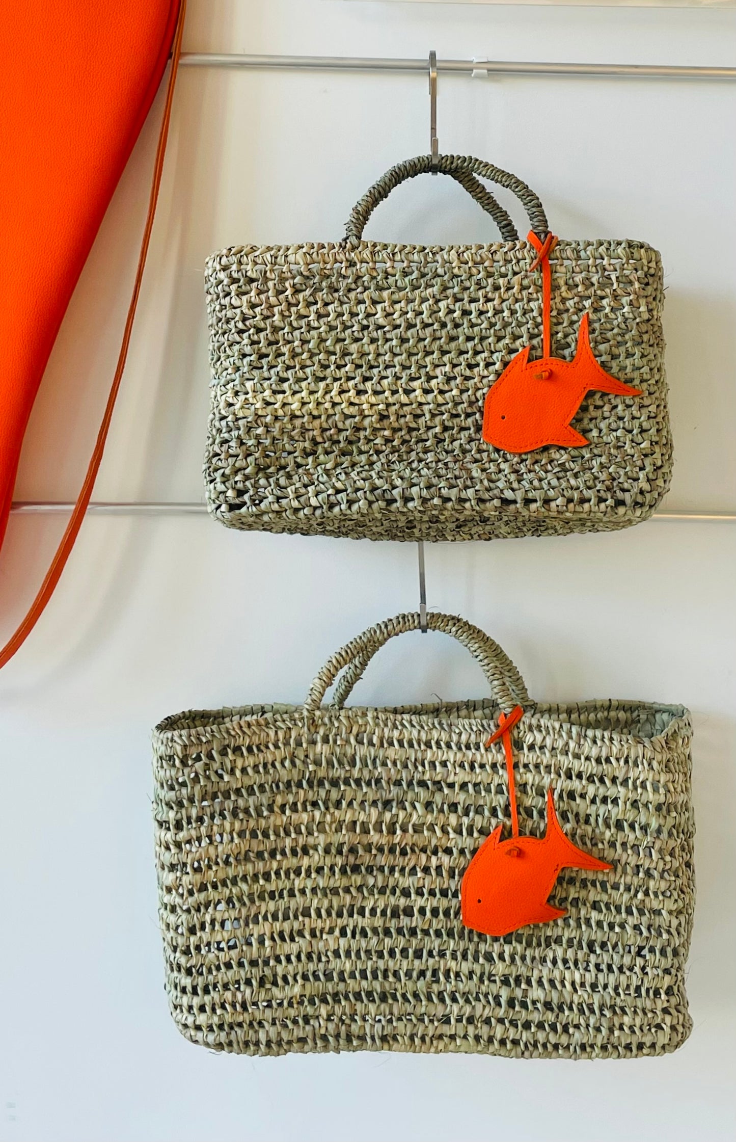 SEA SUN x META Large Beach Basket, orange leather