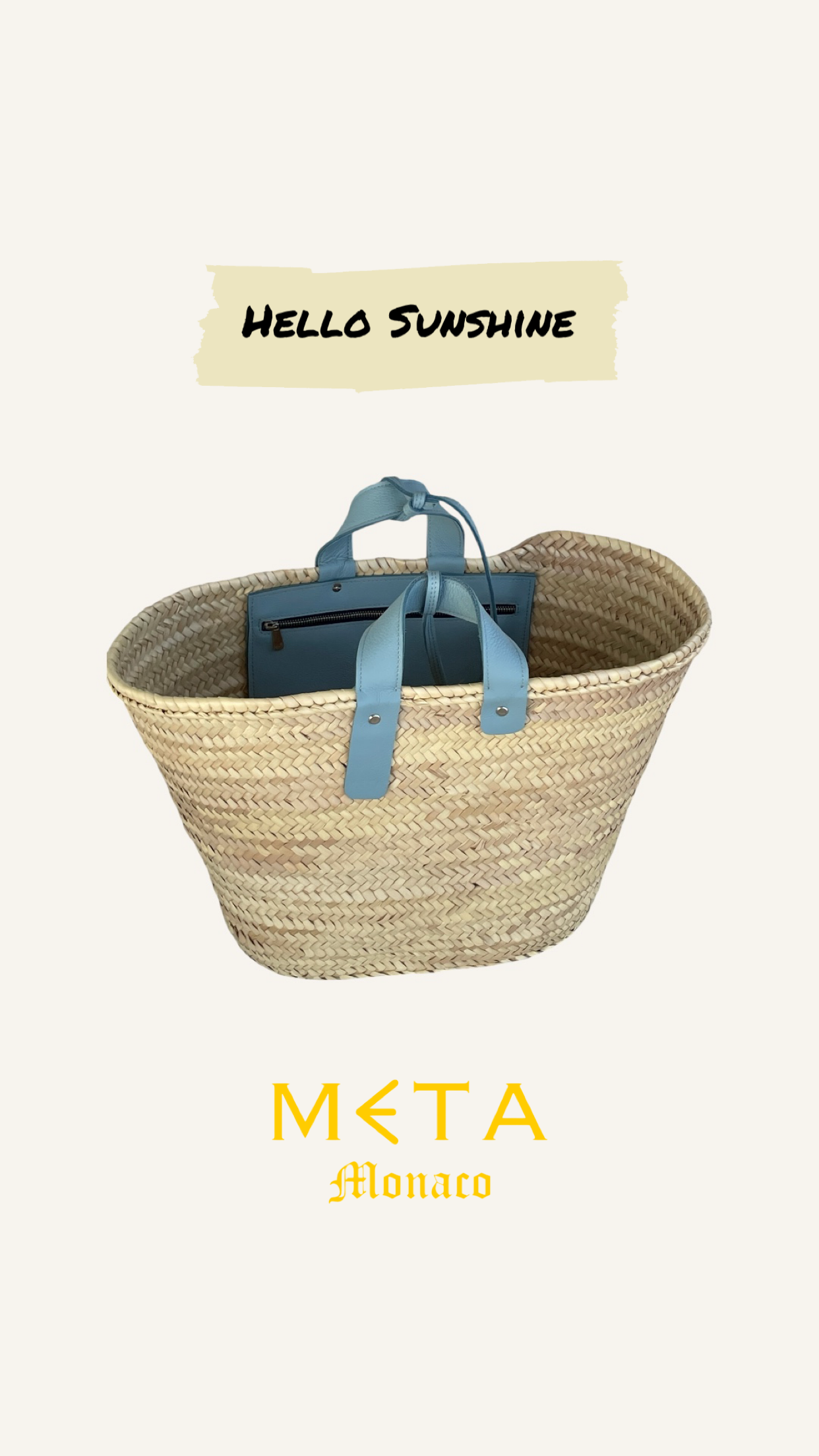 Hello Sunshine Large Basket, sky blue leather