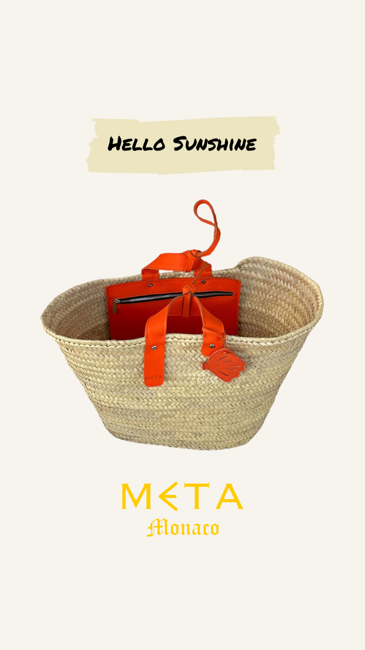 Hello Sunshine Large Basket, orange leather