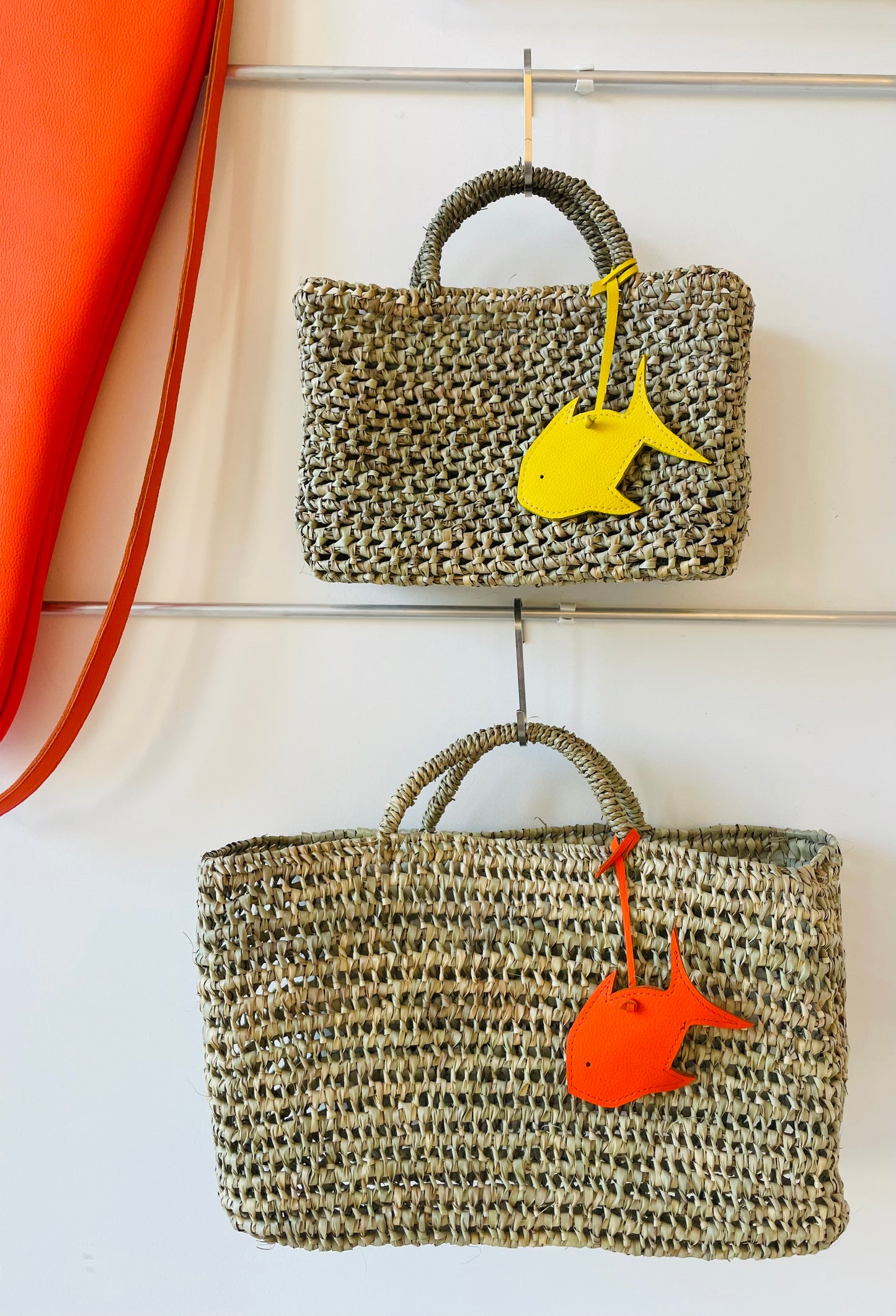 SEA SUN x META Small Beach Basket, yellow leather