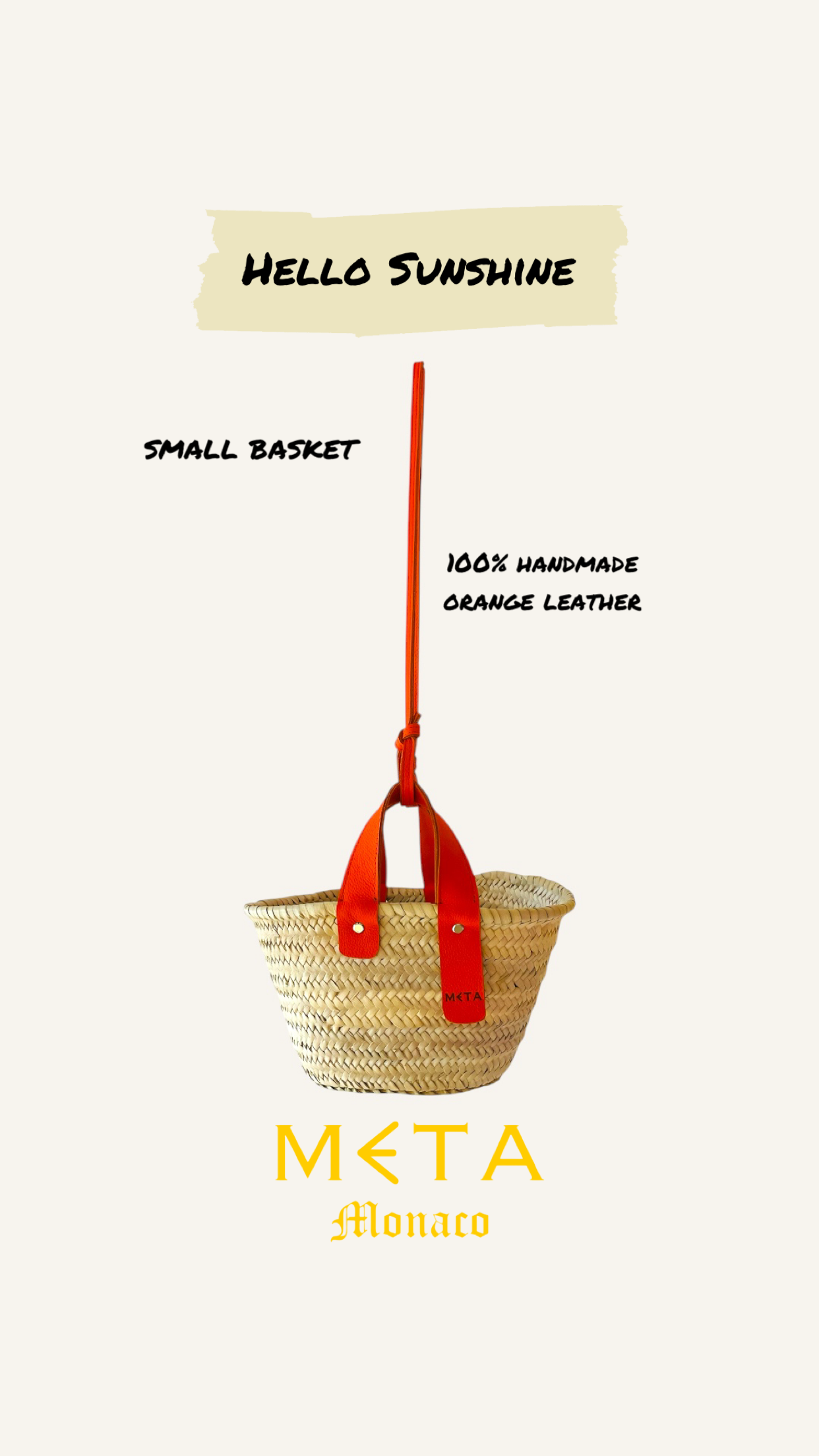 Hello Sunshine Small Basket, orange leather