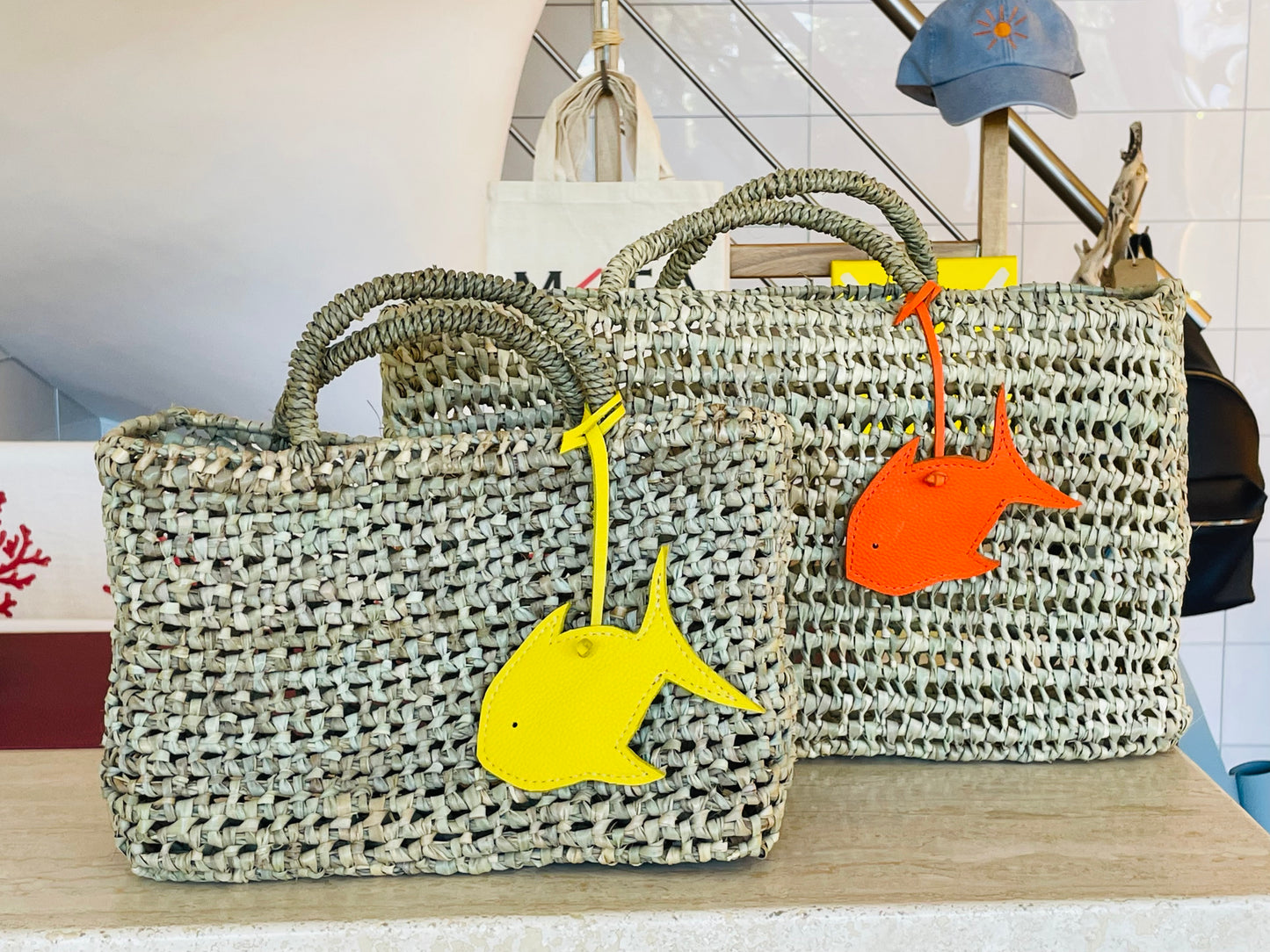 SEA SUN x META Large Beach Basket, orange leather