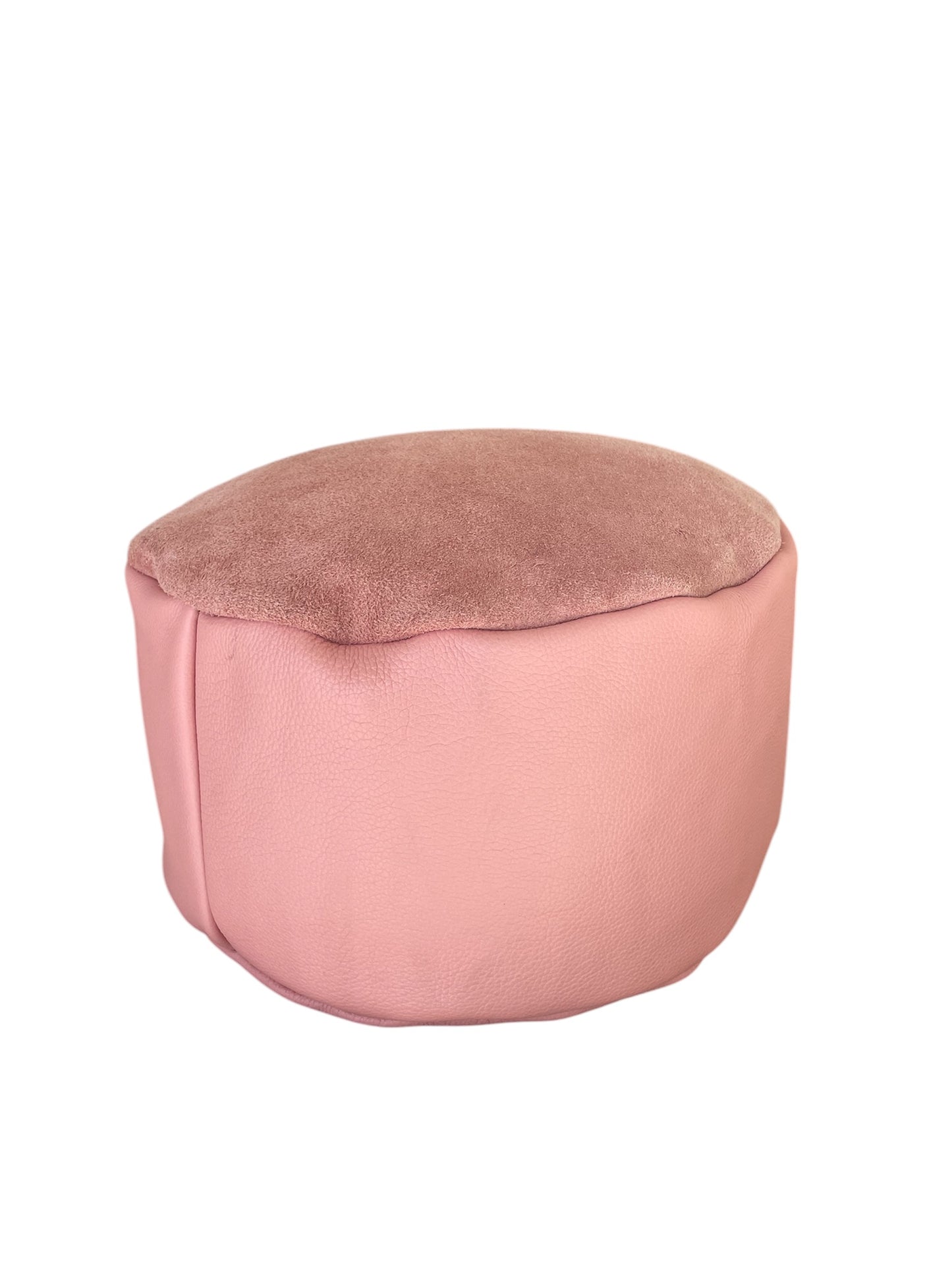 Mini Leather Pouf Pink, suede top