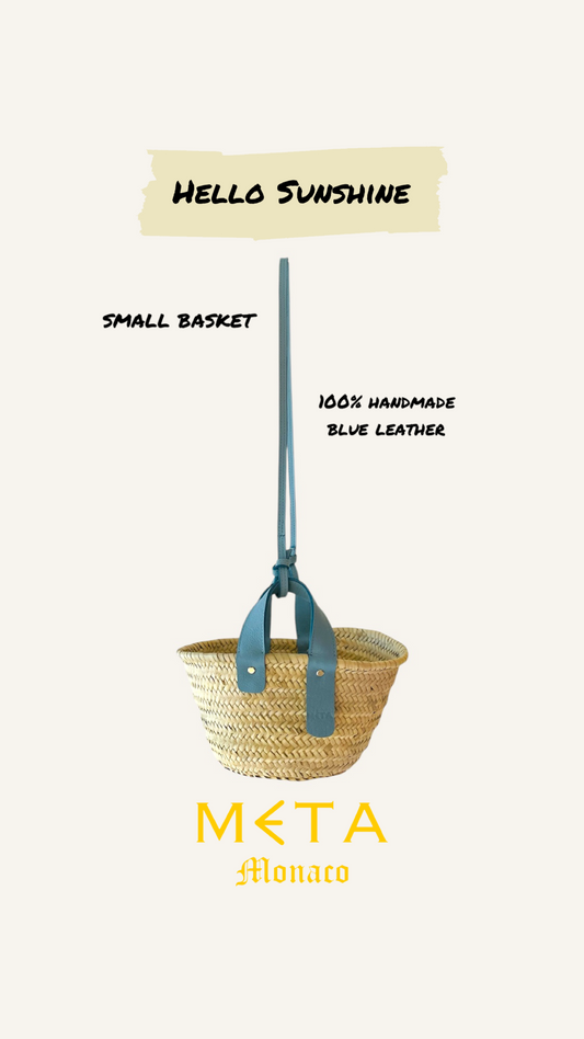 Hello Sunshine Small Basket, sky blue leather