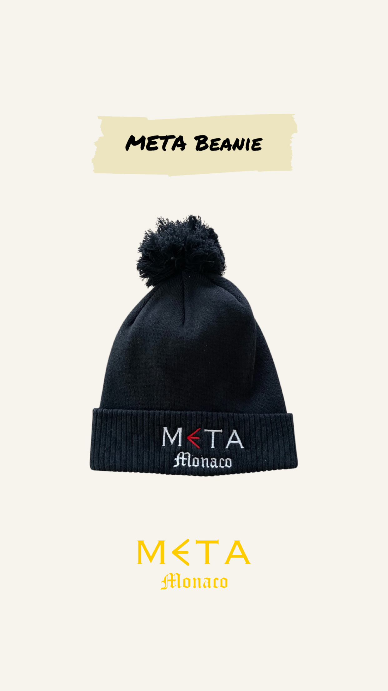 Beanie with Pom Pom, Black