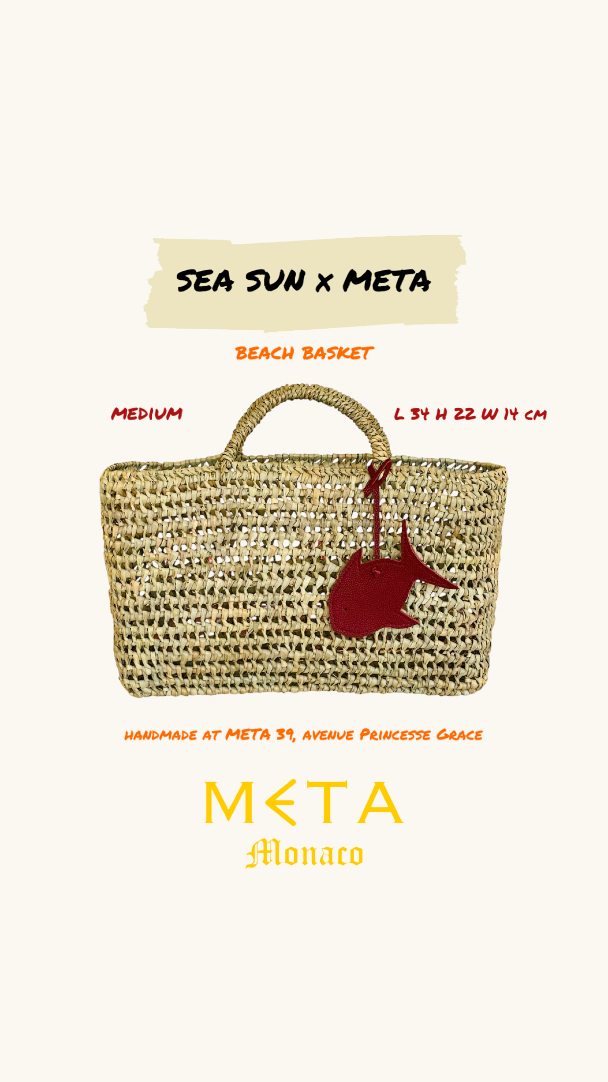 SEA SUN x META Beach Basket, burgundy leather