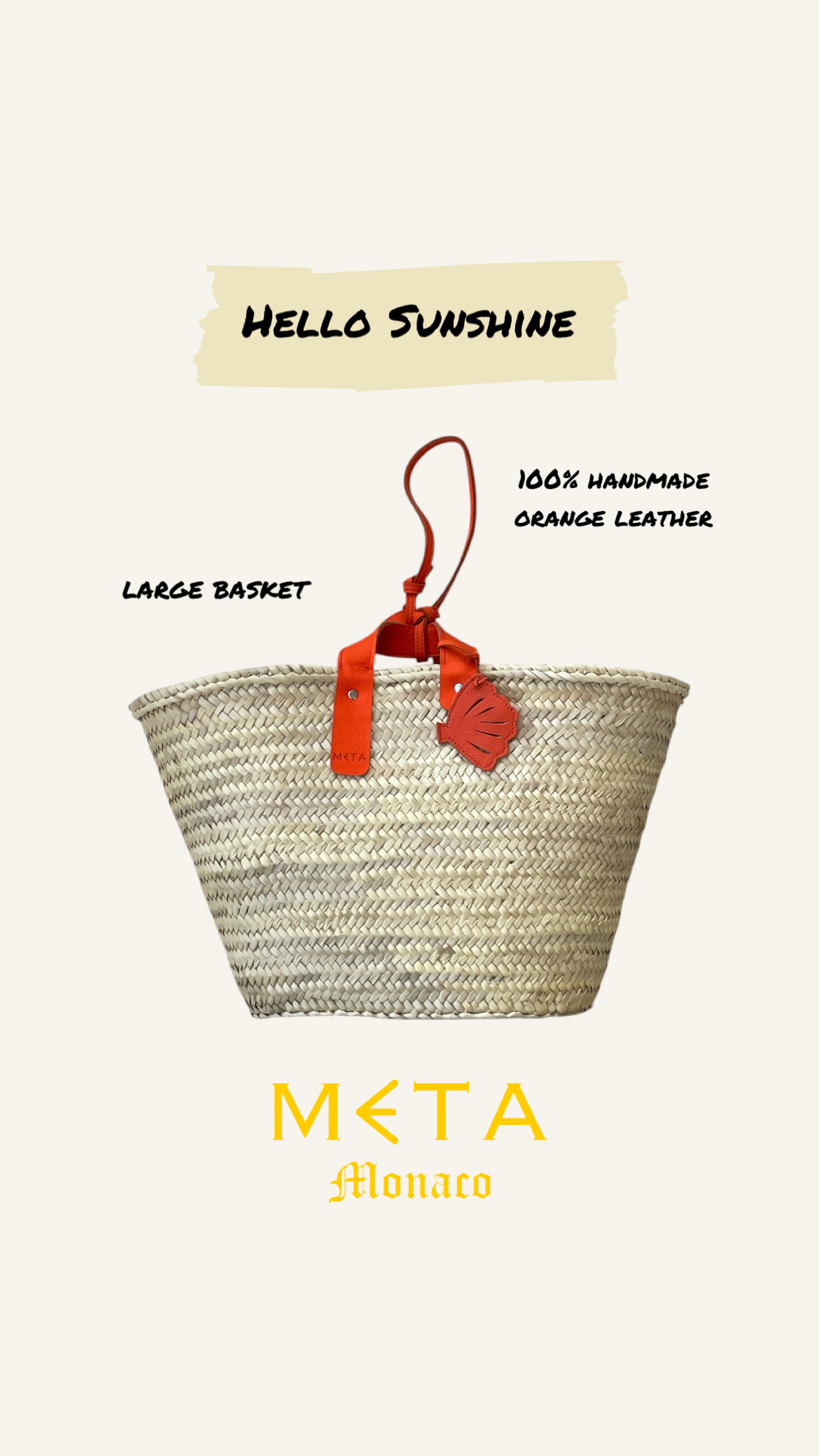 Hello Sunshine Large Basket, orange leather