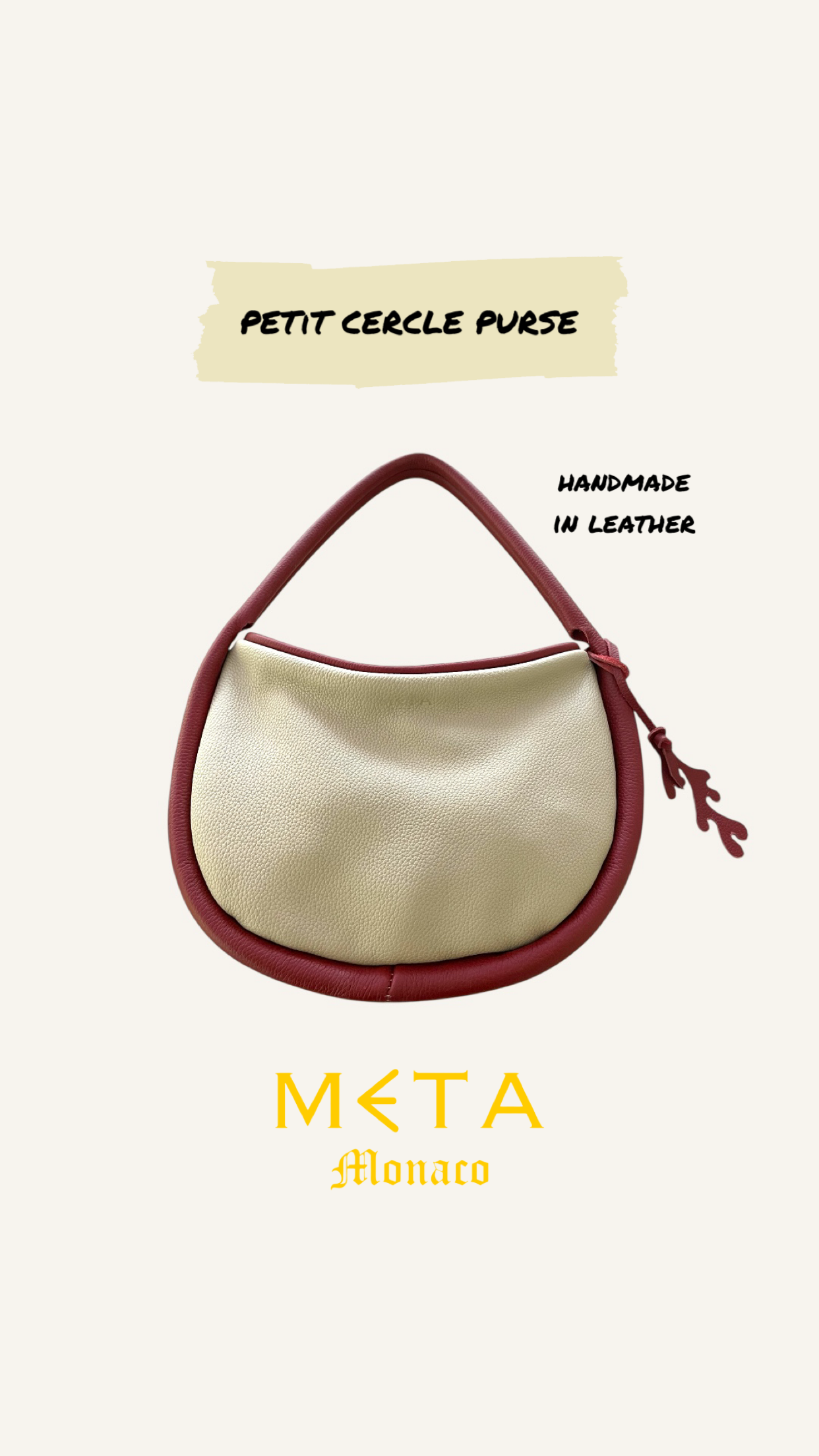 Le Petit Cercle Purse with Coral Charm, beige and burgundy red leather