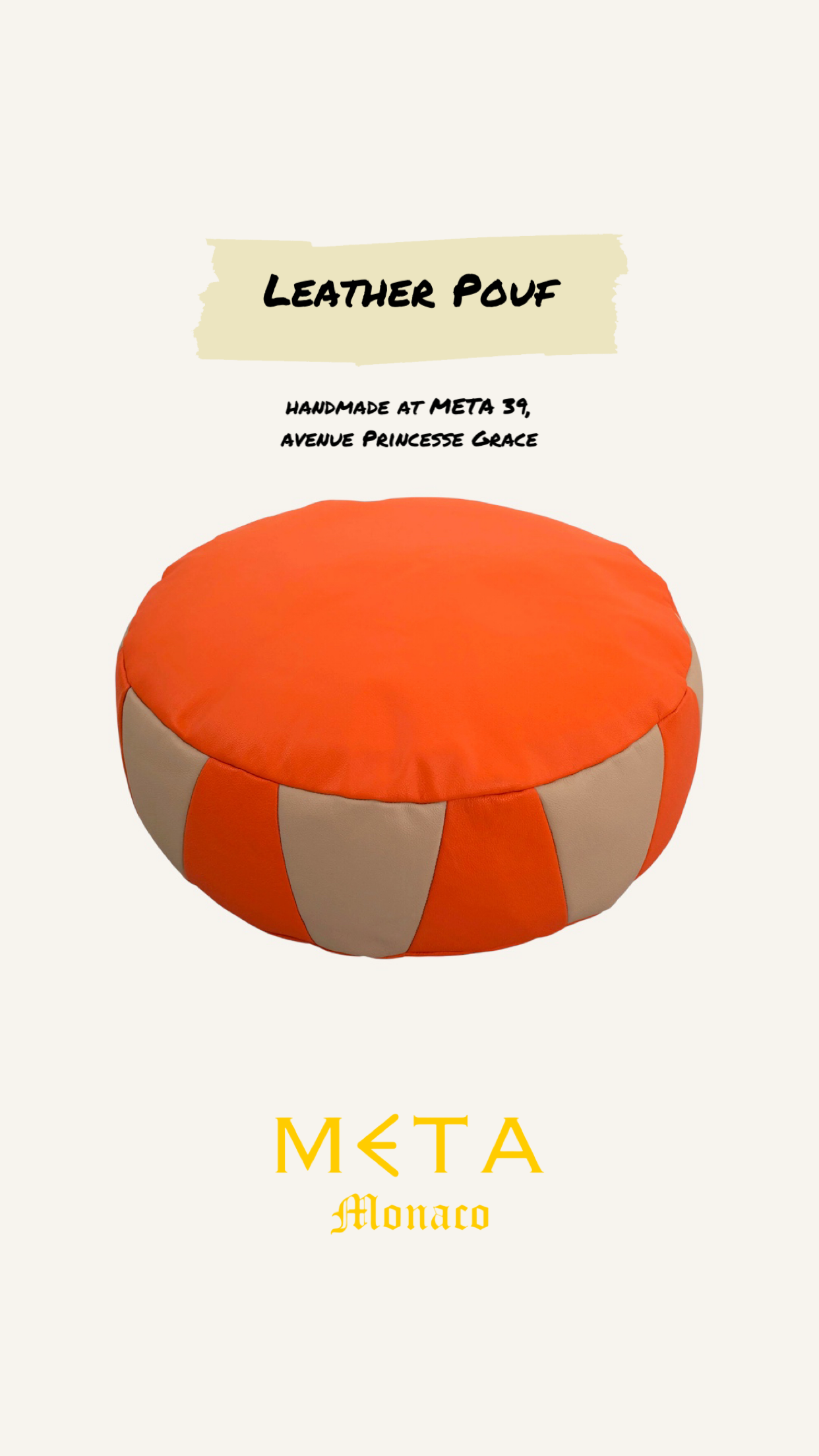 Leather Pouf Orange Beige