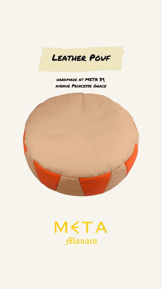 Leather Pouf Beige Orange