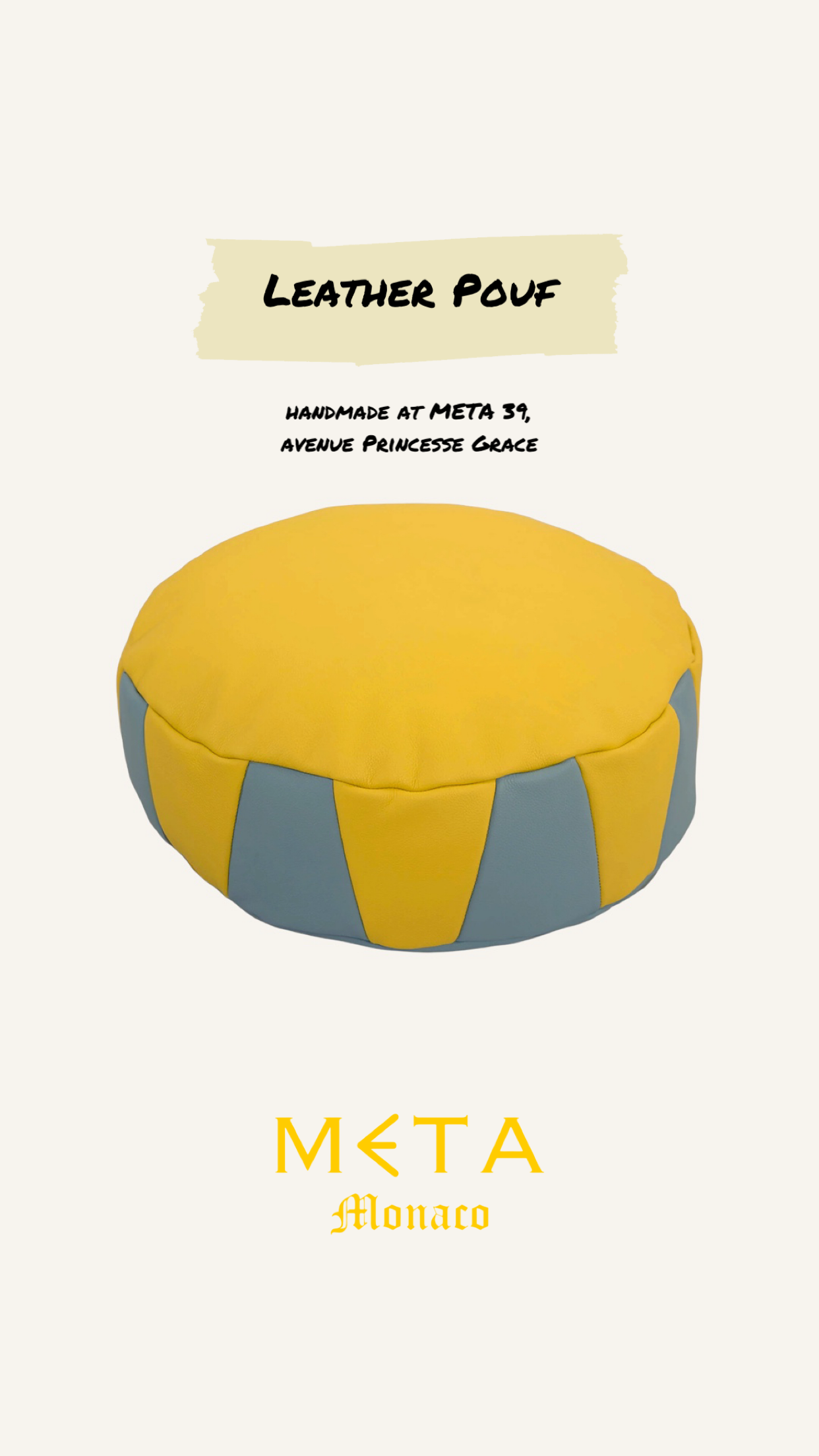 Leather Pouf Yellow Baby Blue