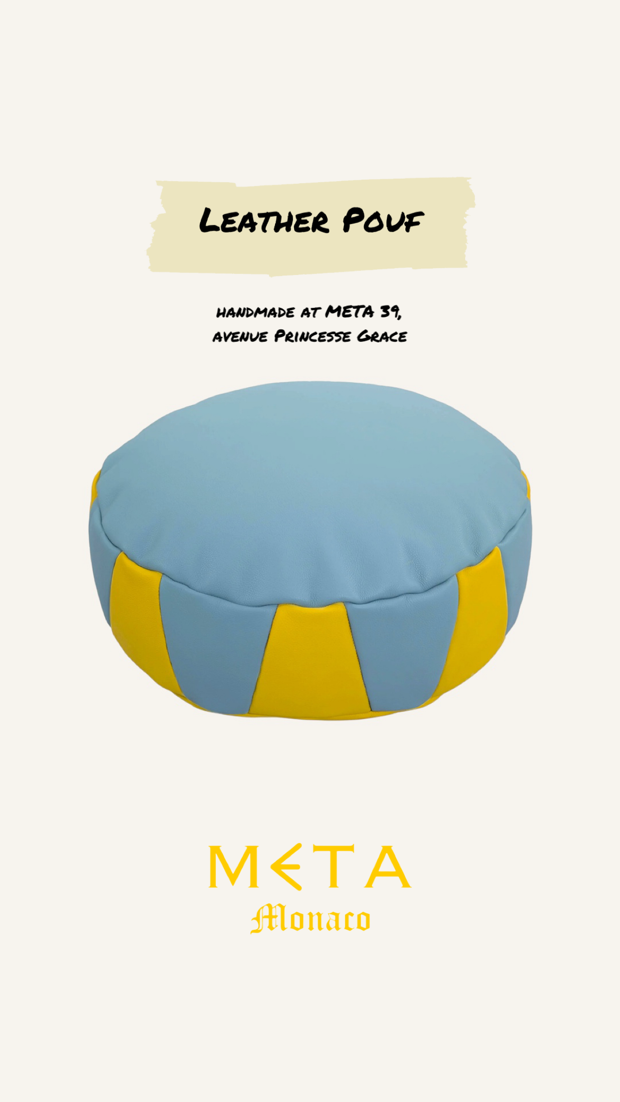 Leather Pouf Baby Blue Yellow