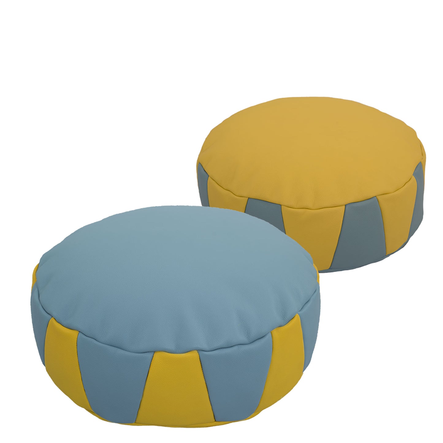 Leather Pouf Baby Blue Yellow