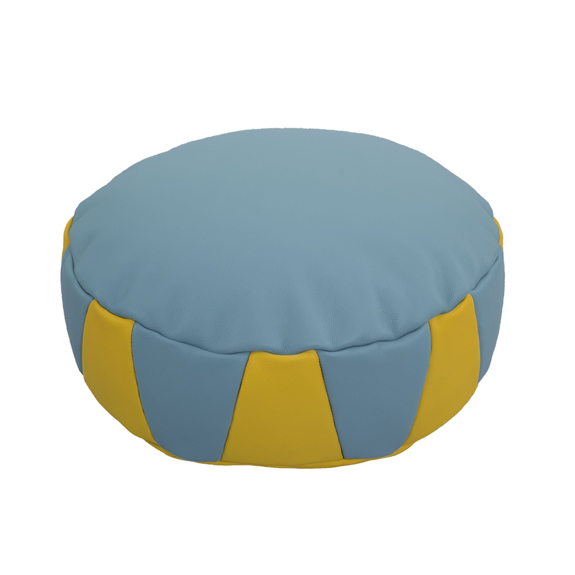 Leather Pouf Baby Blue Yellow