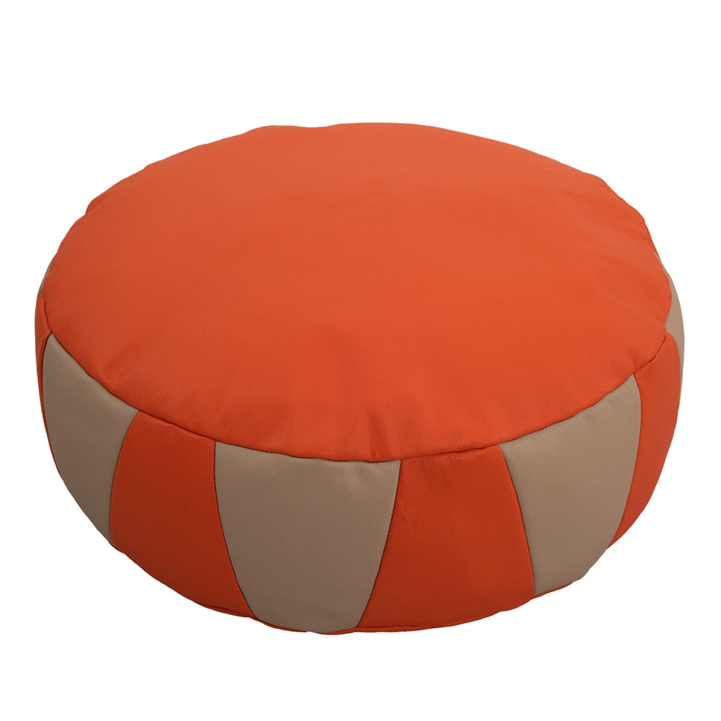 Leather Pouf Orange Beige